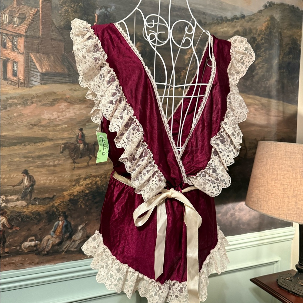 NWT Vintage Burlesque Style Flair Burgundy Satin lingerie